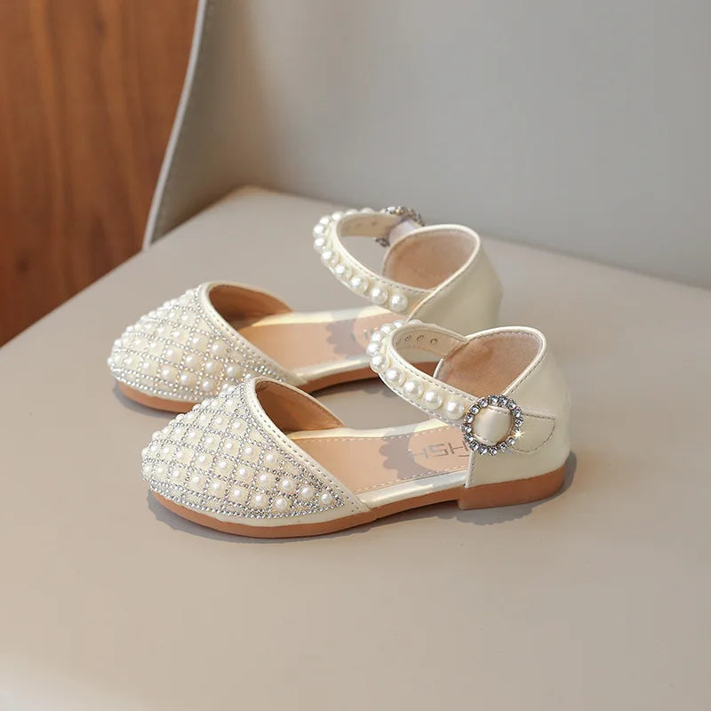 Girls LeatherShoesChildren's Crystal Shoes 2025Spring Summer New Little Girls Princess Shoes Fashion Shiny RhinestoneDance Shoes