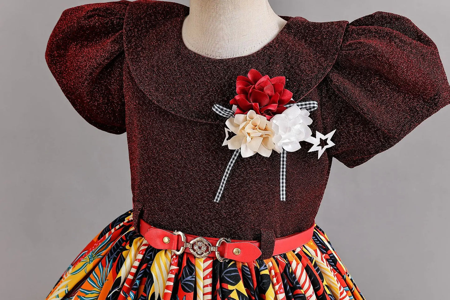 Girl Print Dress for Performance Children Dresses for Girls Kids' Clothes with Sashes Ceremony 3 to 12 Years