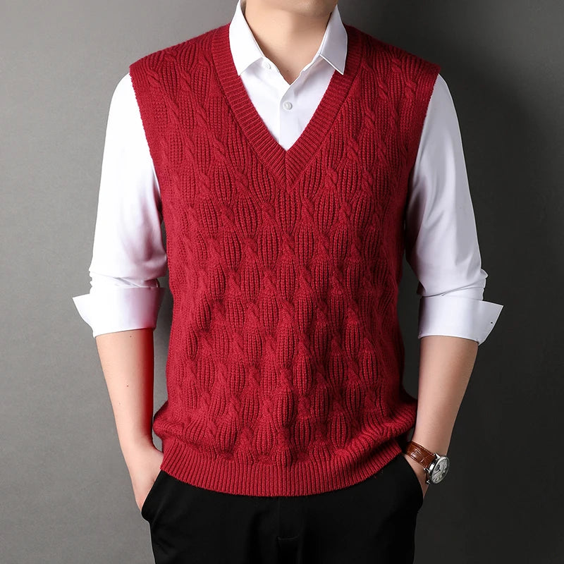High End New Autum Winter Fashion Brand Knit Pullover V Neck Argyle Sweater Vest Mens Designer Sleeveless Casual Men Clothing