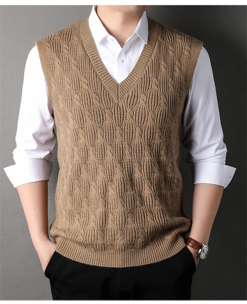 High End New Autum Winter Fashion Brand Knit Pullover V Neck Argyle Sweater Vest Mens Designer Sleeveless Casual Men Clothing