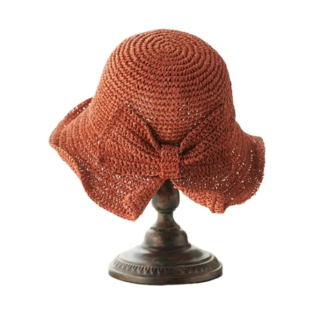 Women's Foldable Straw Sun Hat with Bow Wide Brim Beach Hat for Summer Lightweight Breathable Day Style Sun Protection