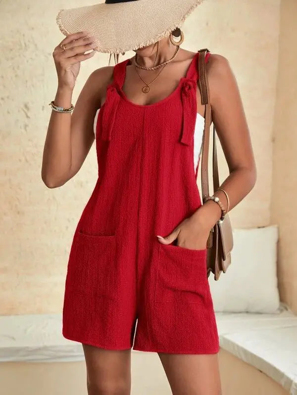 Women Wide Leg Overalls Casual Adjustable Strap Sleevelss Double Pocket Jumpsuits Sexy Loose Basic Daily Rompers OUFY-308