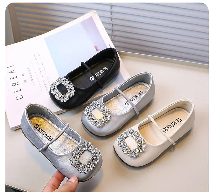 Girls Princess Leather Shoes Luxury Rhinestone Kids Ballet Shoes Fashion Shallow Non-slip Children's Flats for Party Wedding