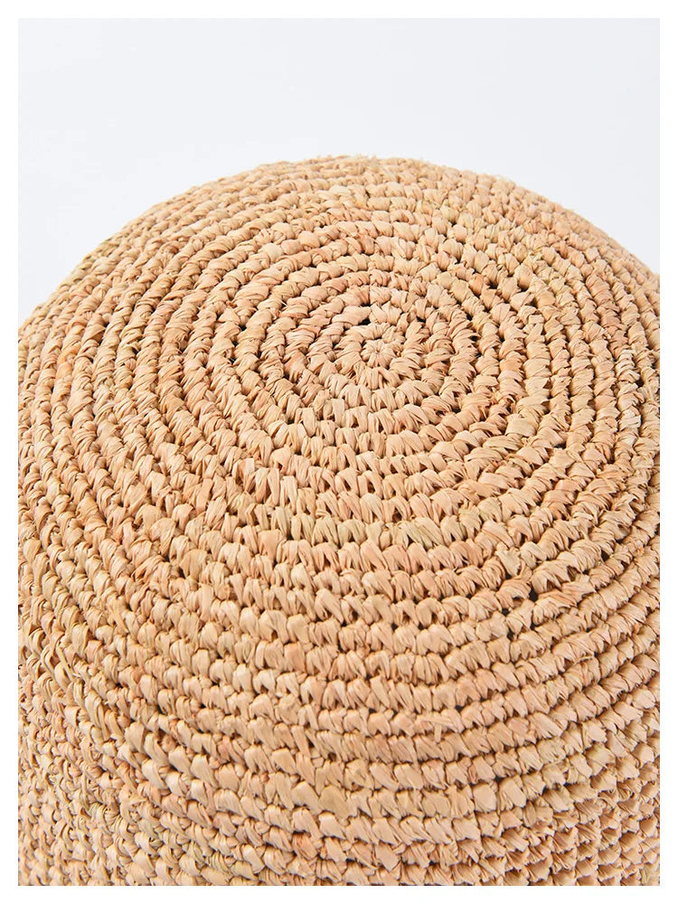 Natural Raffia Designer Beach Sun Hat for Women Handmade Crochet Straw Hat Ladies Spring Summer Bucket Hat Floppy Fisherman Cap