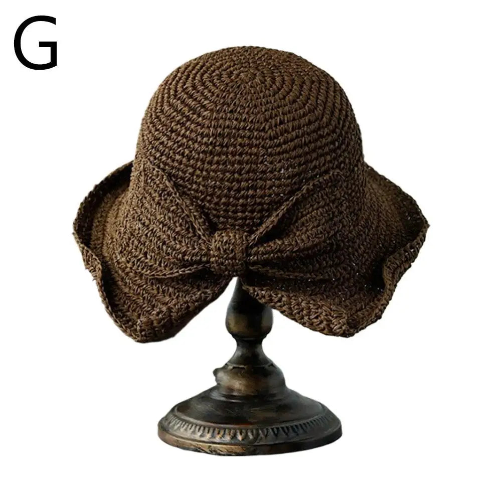Women's Foldable Straw Sun Hat with Bow Wide Brim Beach Hat for Summer Lightweight Breathable Day Style Sun Protection