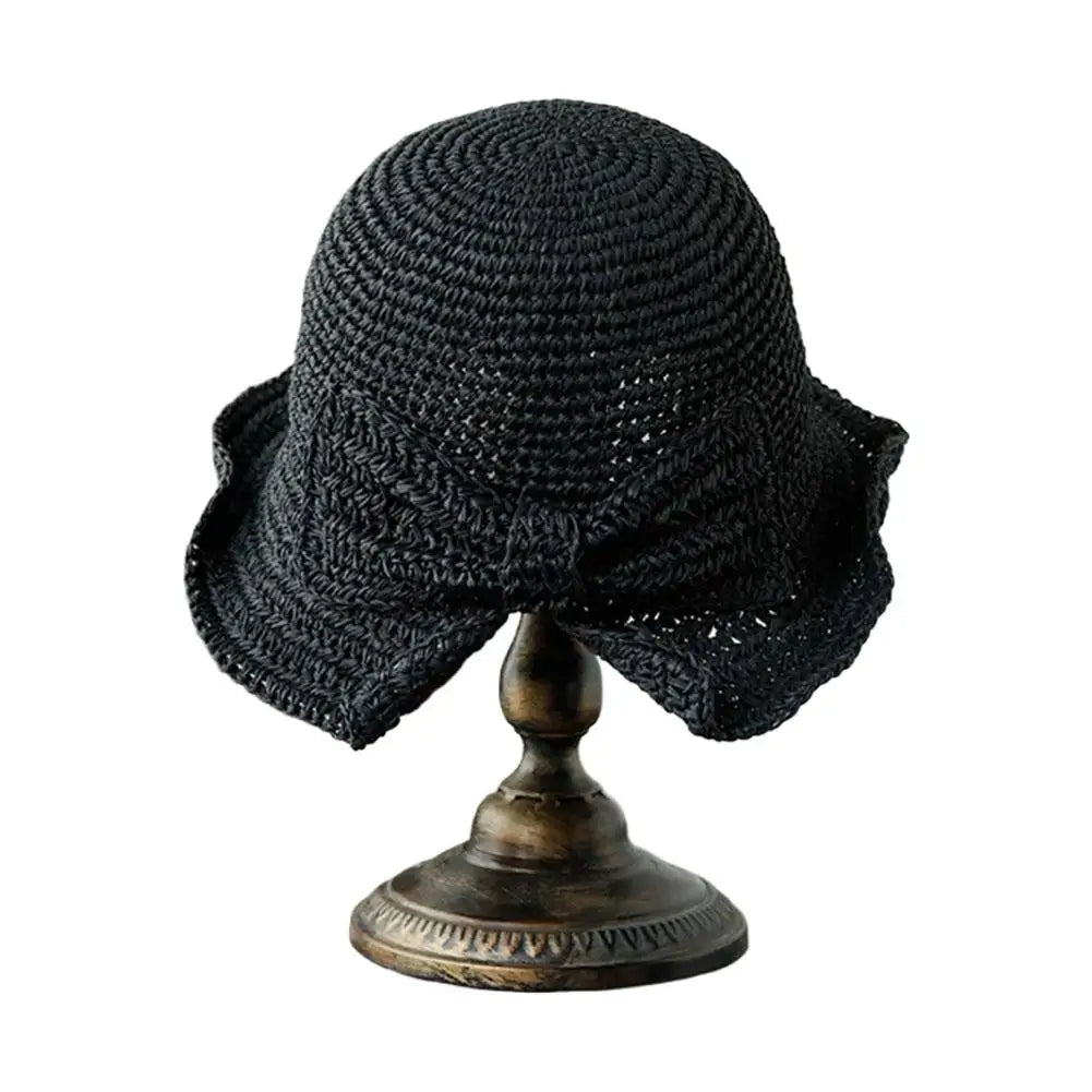Women's Foldable Straw Sun Hat with Bow Wide Brim Beach Hat for Summer Lightweight Breathable Day Style Sun Protection