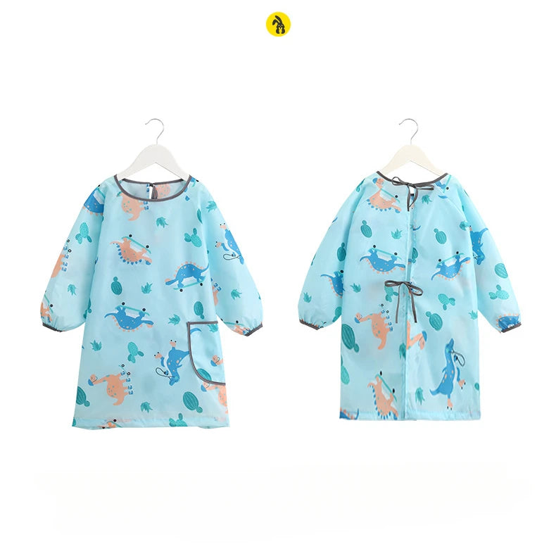 Children's Painting Apron Kids Long Sleeve Waterproof Apron Art Craft Painting Cook Feeding Cartoon Smock for Painting Cooking