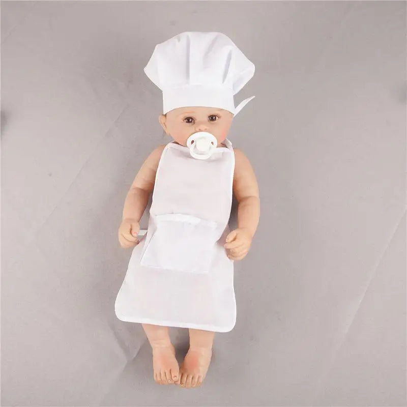 U6XE 2 Pcs Baby Chef Apron and Hat Infant Kids White Cook Costume Photography