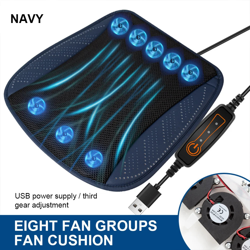 Car Cooling Cushion with Fan Universal Ice Silk Seat Cushion Blowing Ventilation Summer Cool Air Seat Cushion Car Interior Acces