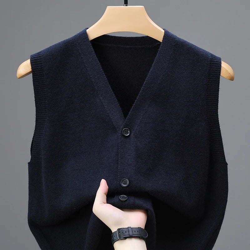 Sweaters Vests for Men Fashion Luxury Single Breasted Pullover Autumn Sleeveless Men Work Sweater Knitted Male Waistcoat Jumper