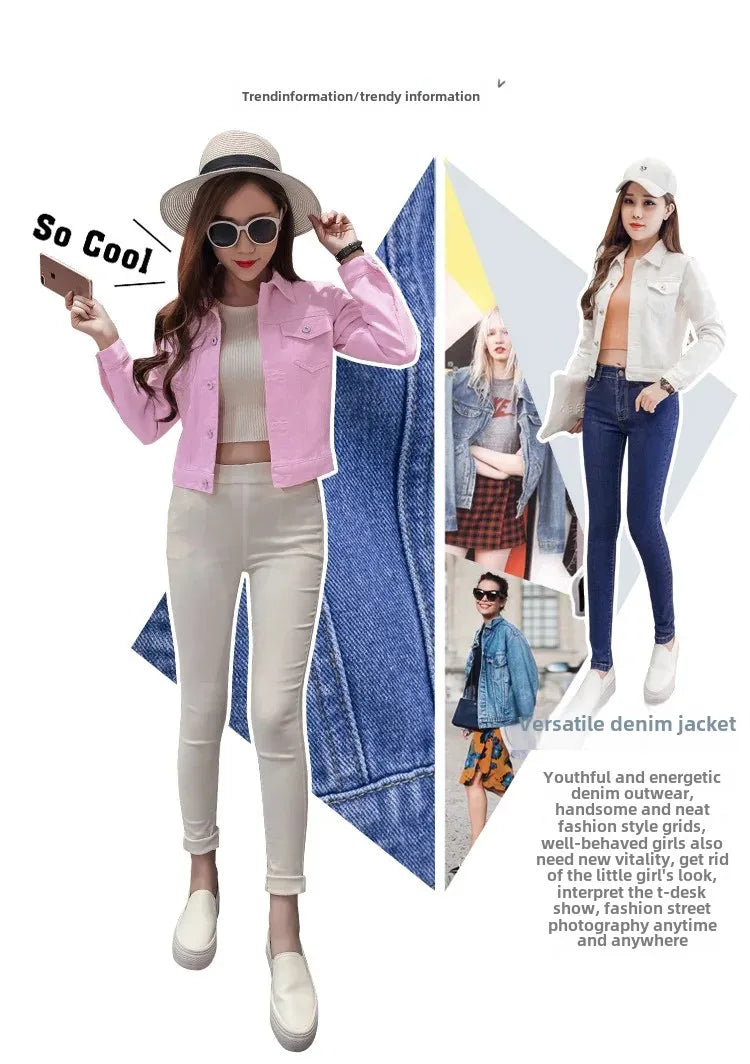 Trendy Denim Jacket For Women Cropped Slim Fit Spring Spring Colorful Student Top Popular On The Internet Versatile Clothing