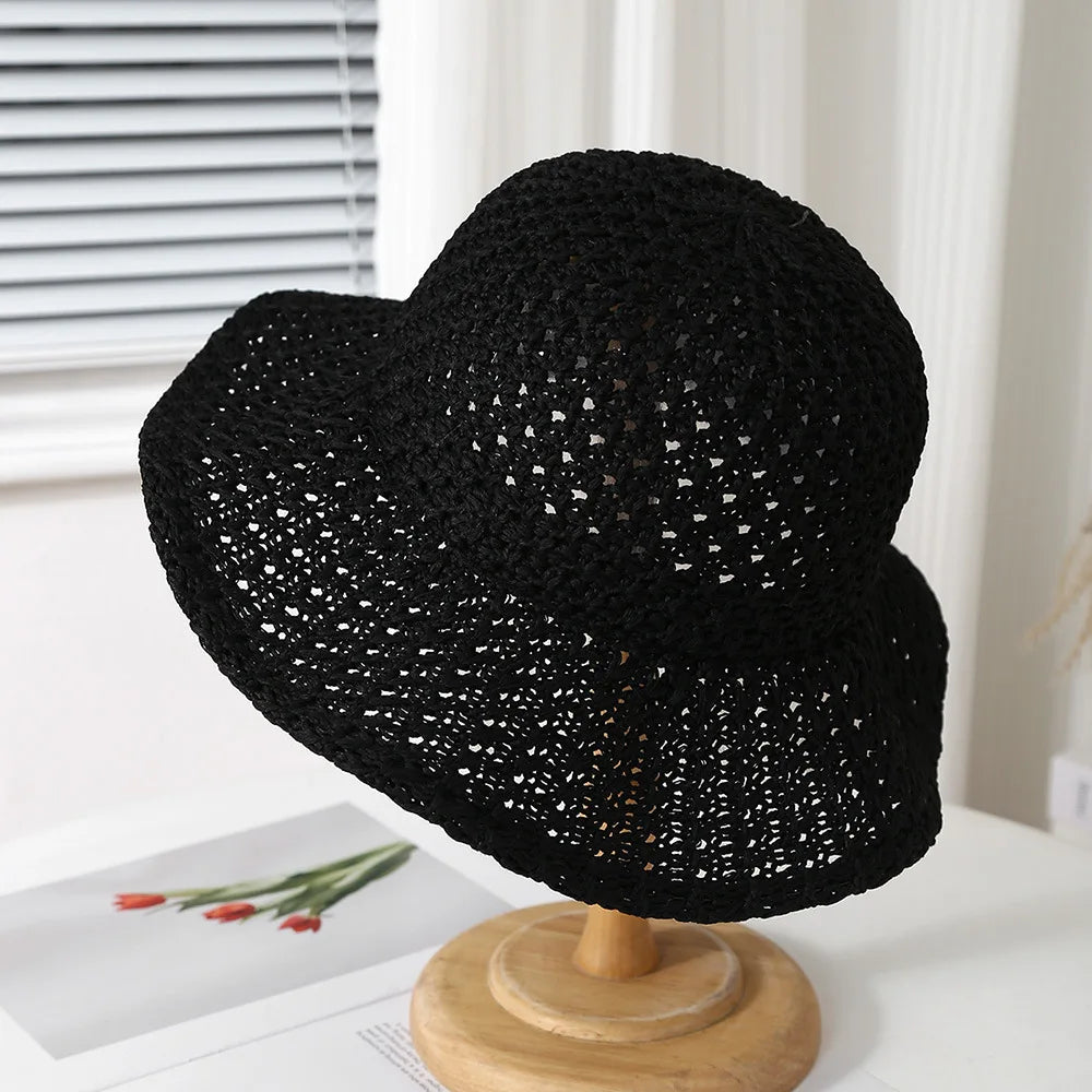 Women's Summer Fisherman Hat Breathable Sun Protection Foldable Wide Brim Beach Sun Hat for Outdoor Travel Fashion Accessories