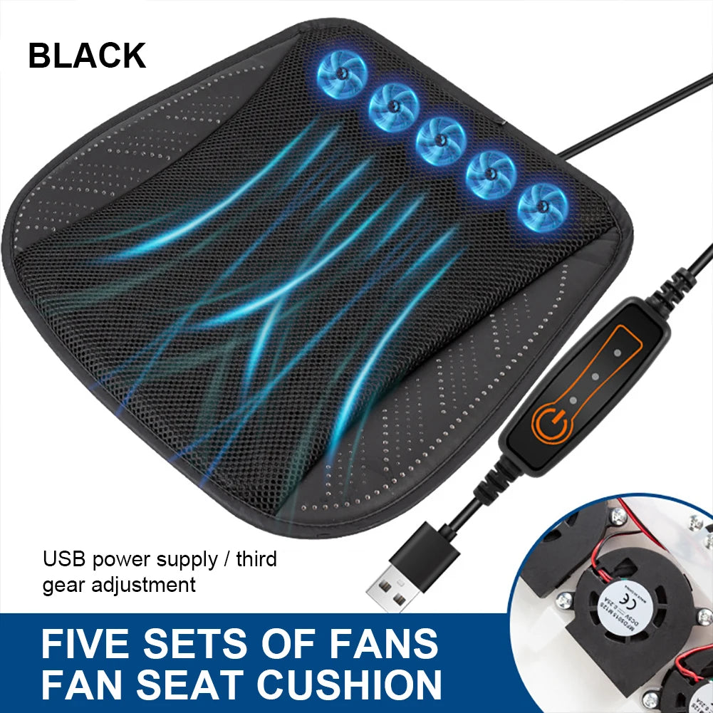 Car Cooling Cushion with Fan Universal Ice Silk Seat Cushion Blowing Ventilation Summer Cool Air Seat Cushion Car Interior Acces