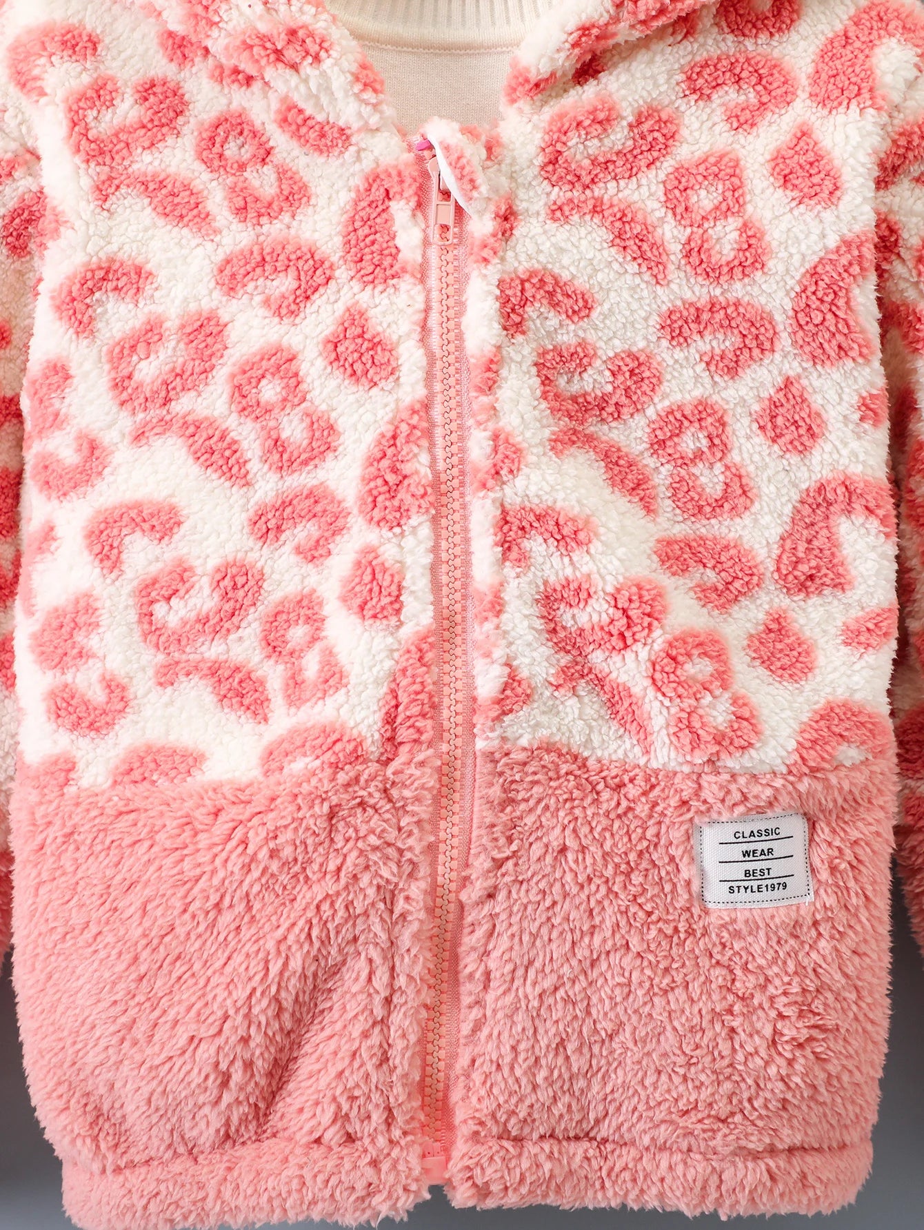 Girls Autumn and Winter Fashion Leopard Print Color Patchwork Warm Comfortable Plush Cardigan Fleece Hooded Coat