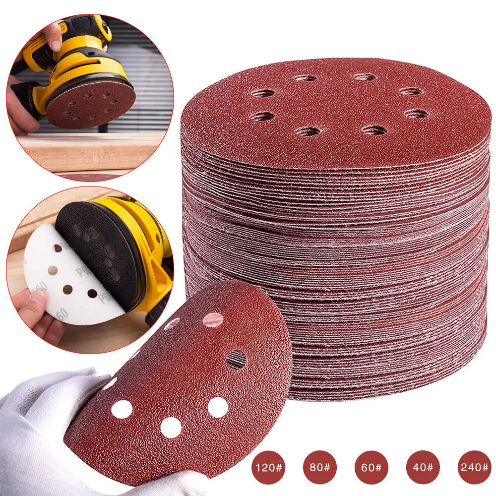 100PCS 125MM-5" SANDING DISCS 40 60 80 120 240 GRIT ORBITAL SANDER PADS