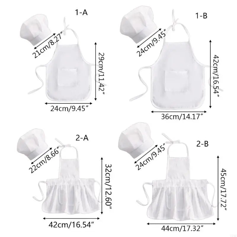 U6XE 2 Pcs Baby Chef Apron and Hat Infant Kids White Cook Costume Photography