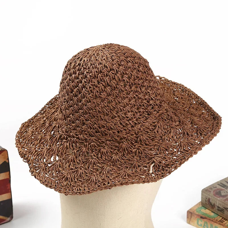 Summer Straw Hat for Women Large Brim Sun Hat Folding Travel Beach HatSun Shade Parent-child Hat Mom Girls Sun Hats