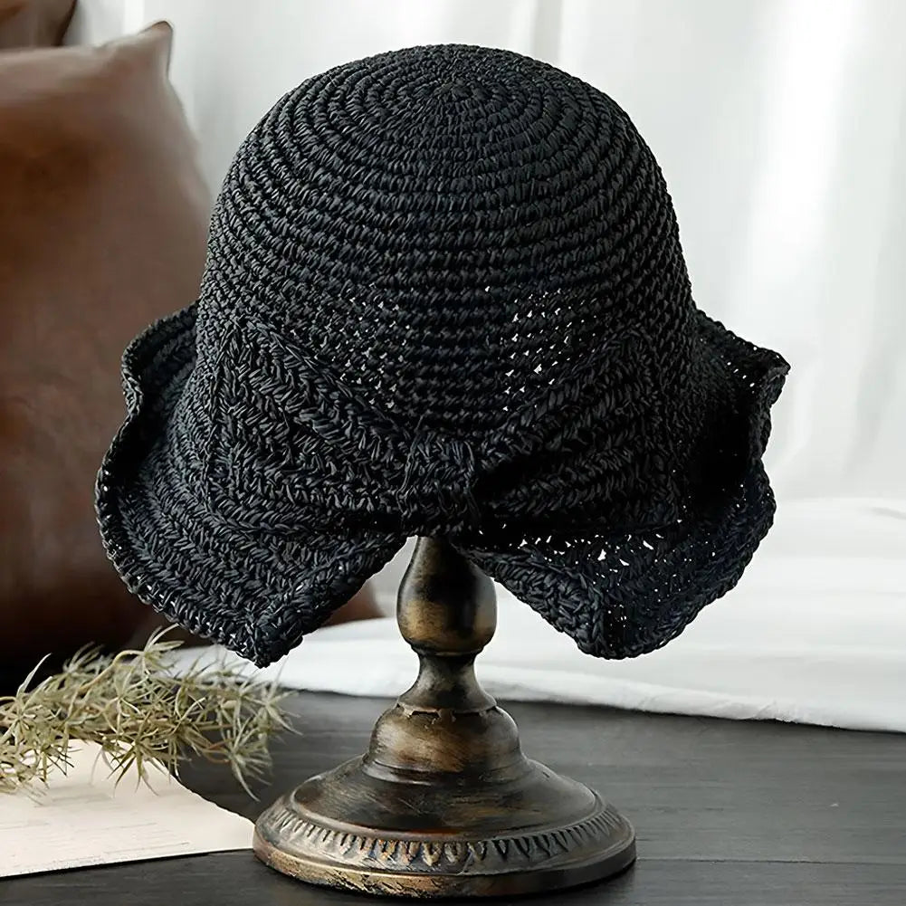 Women's Foldable Straw Sun Hat with Bow Wide Brim Beach Hat for Summer Lightweight Breathable Day Style Sun Protection