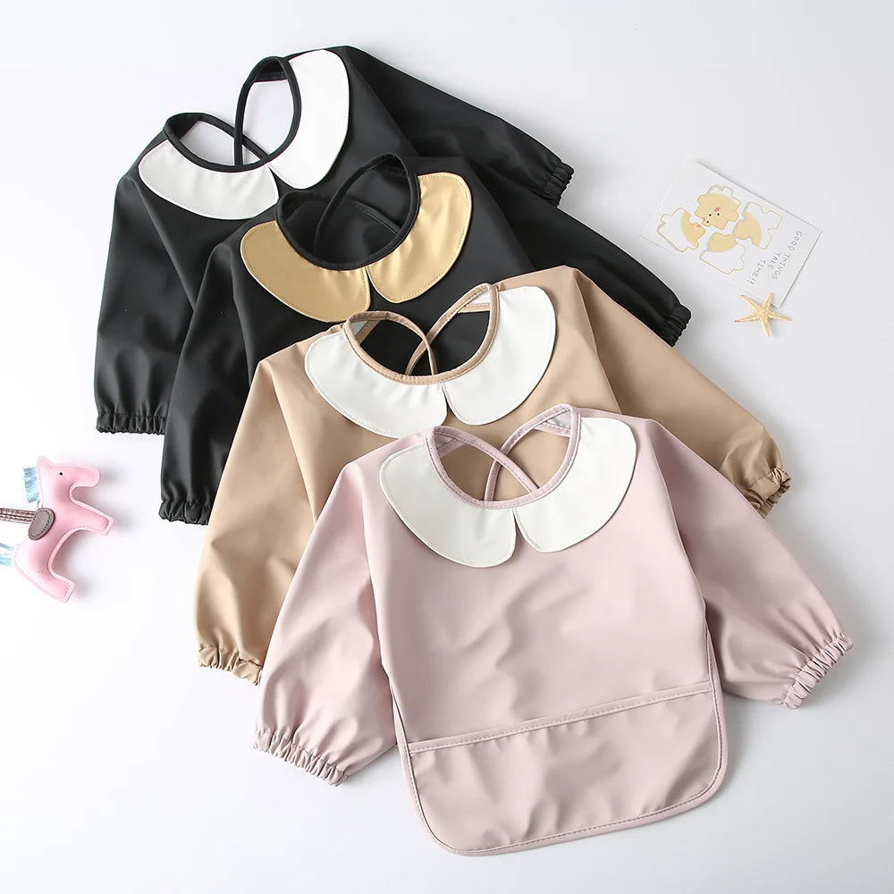 Baby Girls Apron Bibs Toddler Long Sleeve Scarf Waterproof Art Smock Feeding Bib Infant Boys Girls Kids Burp Cloth Bandana