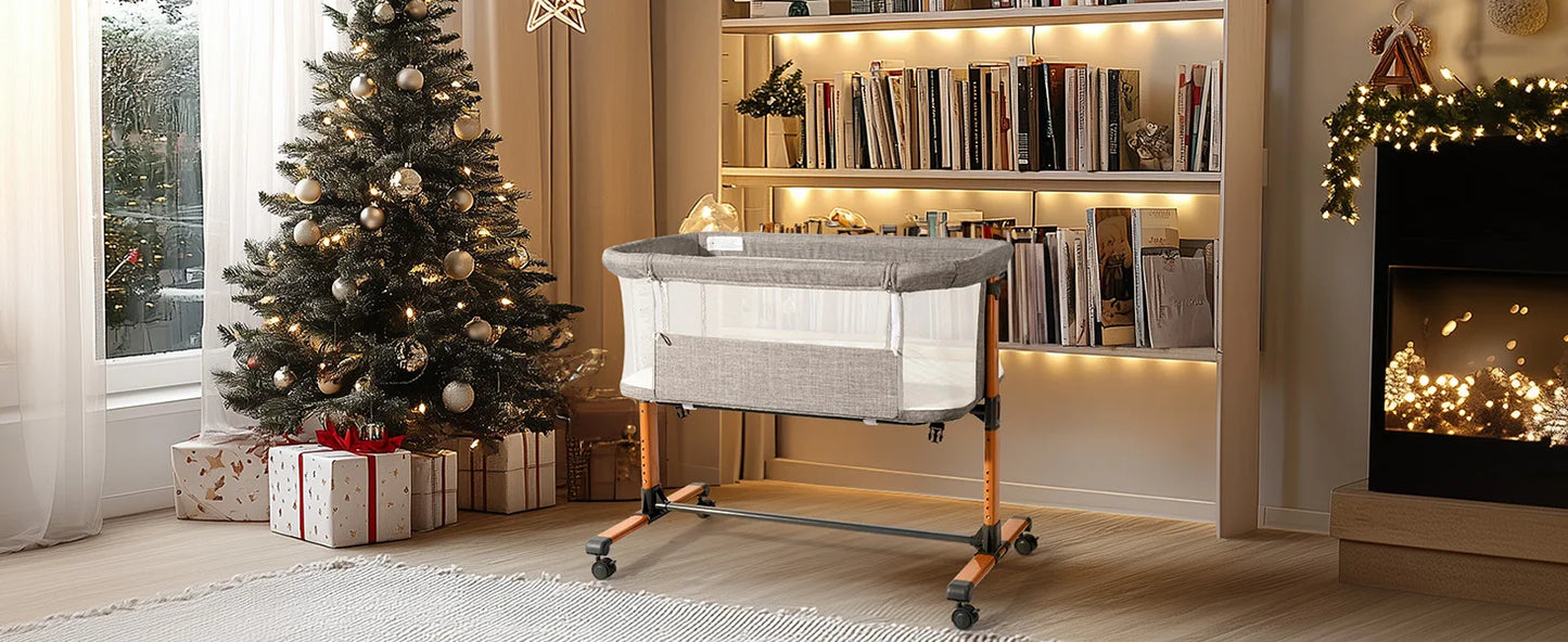Baby Bassinet Bedside Bassinet, Baby Cradle with Machine-Washable Sheets, Four-Sided Breathable Mesh, 6 Height Adjustable