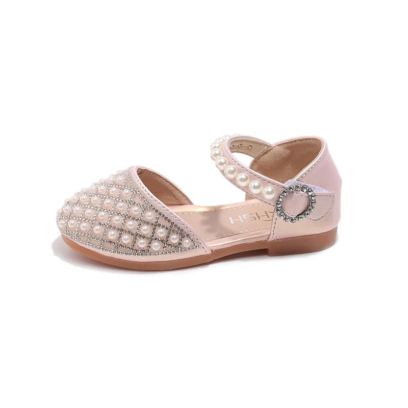 Girls LeatherShoesChildren's Crystal Shoes 2025Spring Summer New Little Girls Princess Shoes Fashion Shiny RhinestoneDance Shoes