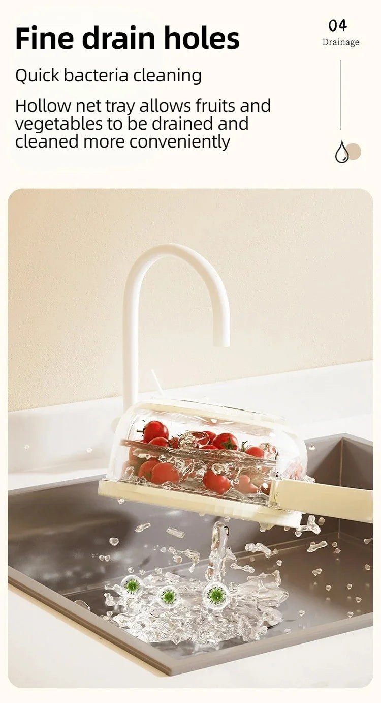Fruit Drain Basket Foldable Handle Vegetable Washing Bowl Plastic Cleaning Colander Refrigerator Crisper Food Storage Container