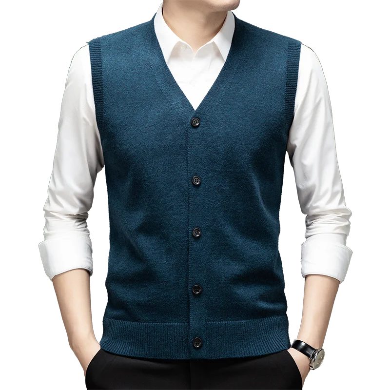 Sweaters Vests for Men Fashion Luxury Single Breasted Pullover Autumn Sleeveless Men Work Sweater Knitted Male Waistcoat Jumper
