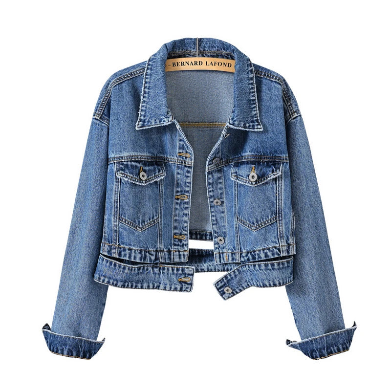 Women's Shorts Denim Jacket Fashion Casual Coat Black Lapel Single-breasted Long-sleeved Female Overcoat S M L XL XXL XXXL
