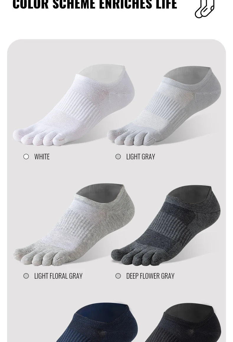MiiOW Pure Cotton Five Finger Short Socks Men Sweat Absorbent Antibacterial Breathable Mesh Boat Socks Running Sports Toe Sock