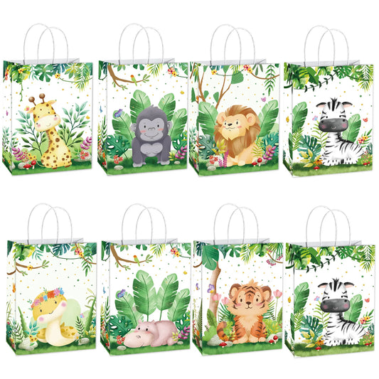 10-49pcs Cartoon Jungle Animals Gift Handbag Zebra Tiger Giraffe Fox Candy Package Jungle Theme Birthday Party Decor Supplies