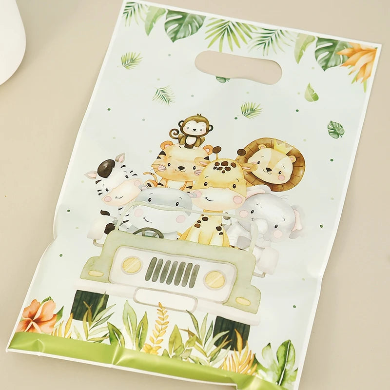 10/20/50pcs Jungle Animal Gift Bag Safari Theme Treat Bags Kids 1st Happy Birthday Party Supplies Baby Shower Decoration
