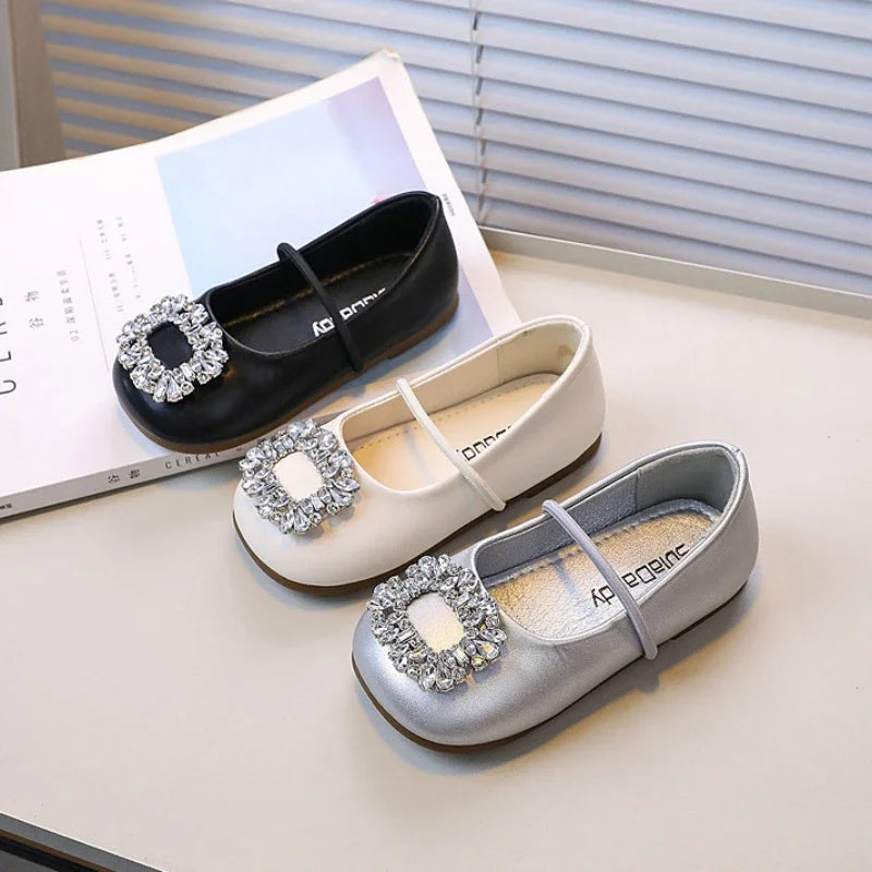 Girls Princess Leather Shoes Luxury Rhinestone Kids Ballet Shoes Fashion Shallow Non-slip Children's Flats for Party Wedding