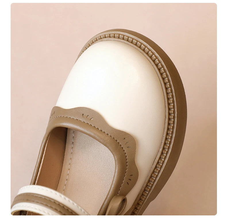 Fashion Girl School Shoes Patchwork Kid Princess Shoes for Children Shallow Toddler Ruffled Edge Leather Shoes Causal Mary Janes