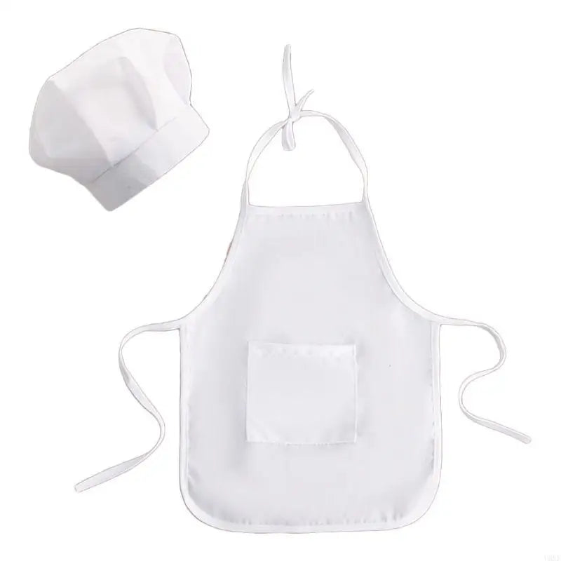 U6XE 2 Pcs Baby Chef Apron and Hat Infant Kids White Cook Costume Photography