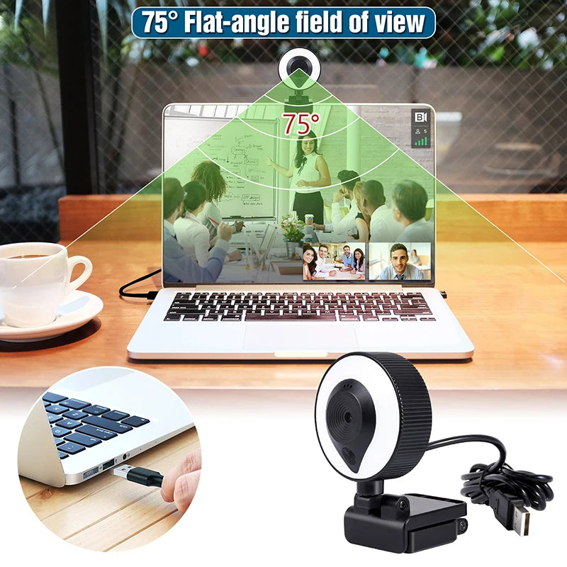 HD 13MP1080P 2K 4K Webcam PC Laptop Auto Focus Webcam Live Streaming Flexible with Microphone Live Broadcast withLight 3840x2160