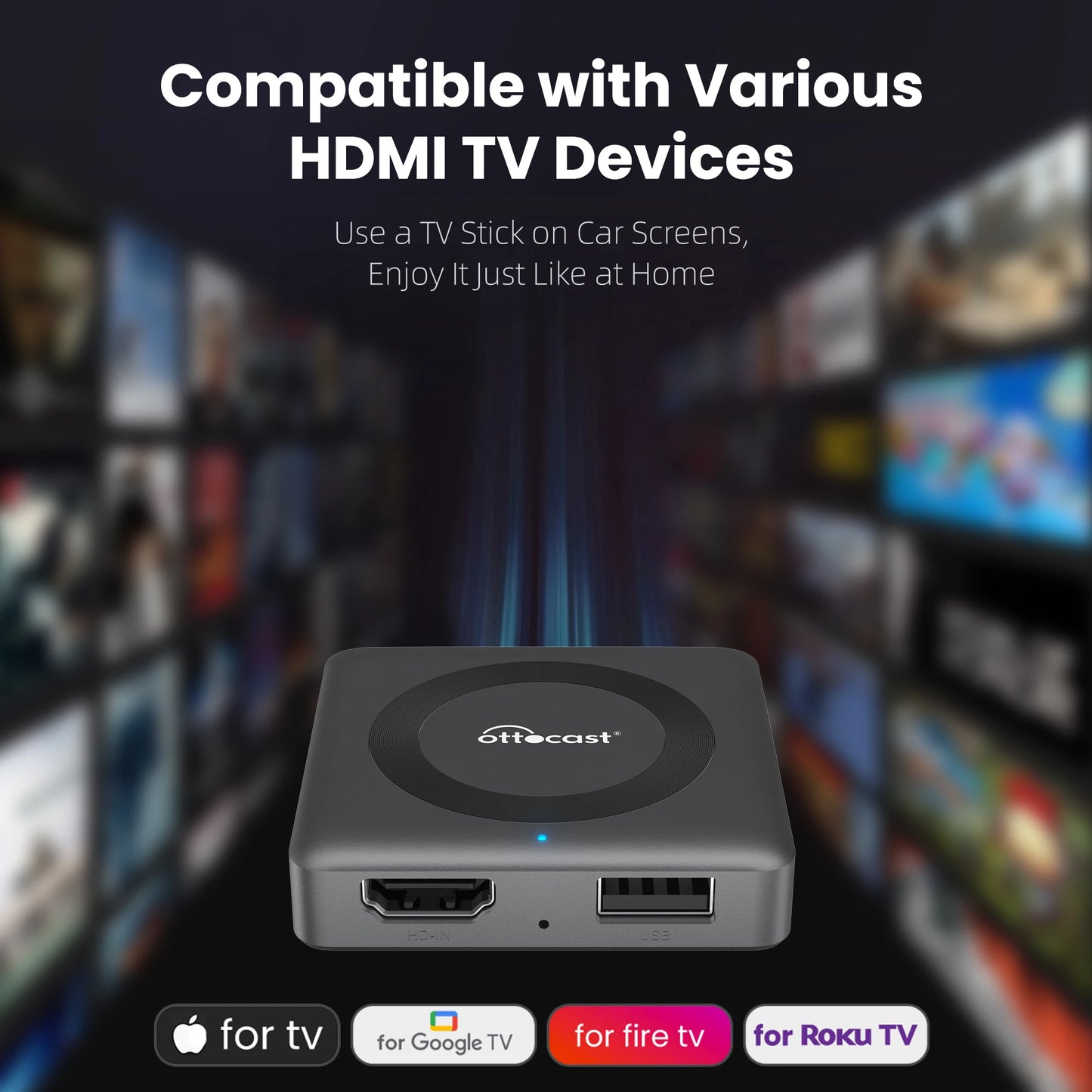 2024 Wireless CarPlay Adapter OTTOCAST Car TV Mate C3 Multimedia Adapter Video Converter for HDMI for TV Sticks Game Consoles