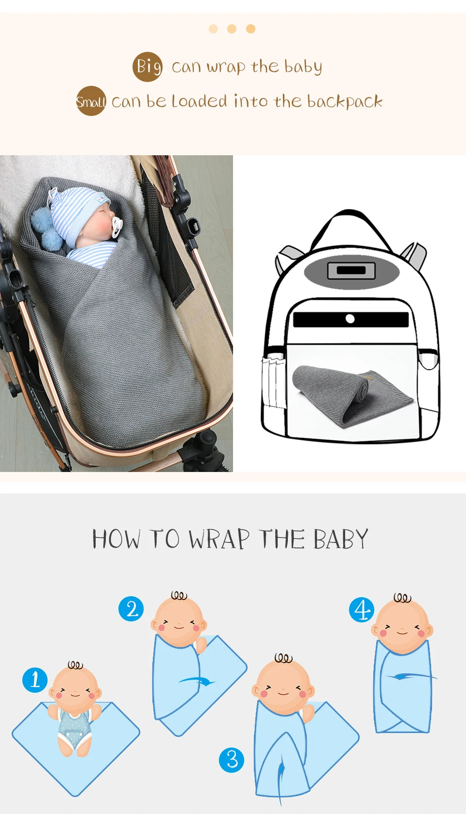 Baby Blankets 100*80cm Knit Newborn Boy Girl Month Stroller Bassinet Bedding Cradle Quilts Dual-Use Infant Netural Receiving Mat