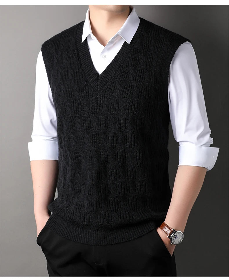 High End New Autum Winter Fashion Brand Knit Pullover V Neck Argyle Sweater Vest Mens Designer Sleeveless Casual Men Clothing