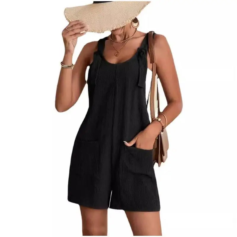 Women Wide Leg Overalls Casual Adjustable Strap Sleevelss Double Pocket Jumpsuits Sexy Loose Basic Daily Rompers OUFY-308