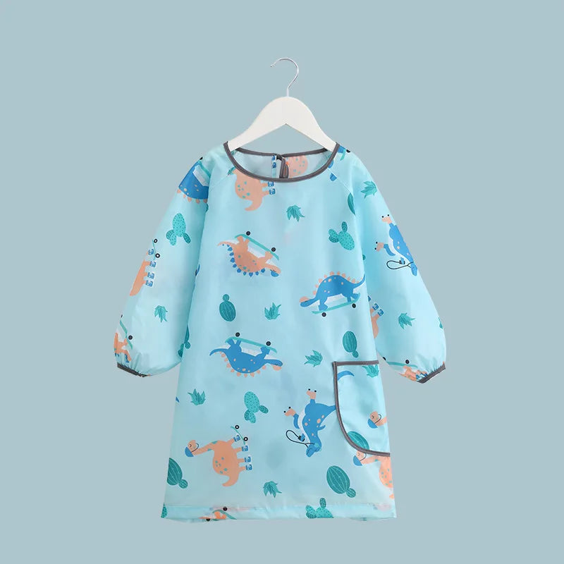 Children's Painting Apron Kids Long Sleeve Waterproof Apron Art Craft Painting Cook Feeding Cartoon Smock for Painting Cooking