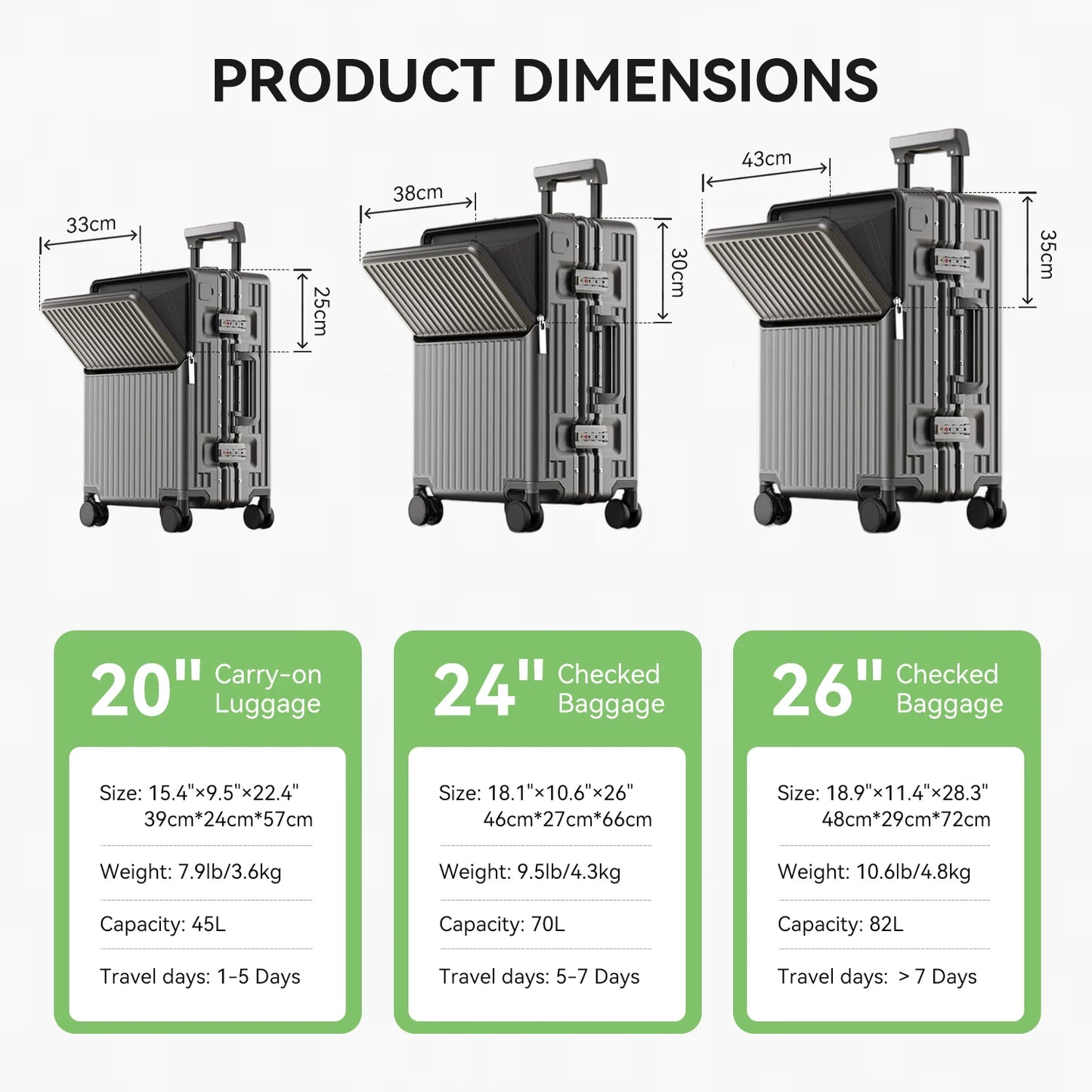 AIWEINY 2025 Aluminum Frame Suitcase PC Hard Shell Pressure-Resistant Travel Luggage, 360° Silent Swivel Wheels, with TSA Lock.