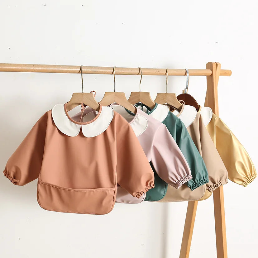 Baby Girls Apron Bibs Toddler Long Sleeve Scarf Waterproof Art Smock Feeding Bib Infant Boys Girls Kids Burp Cloth Bandana