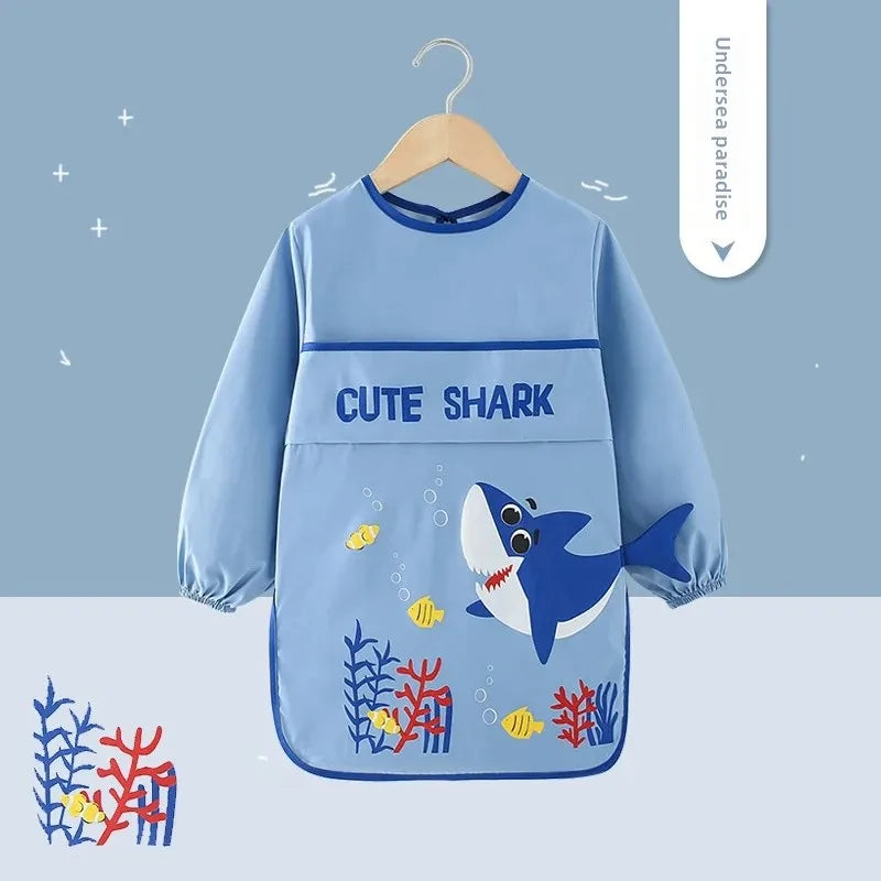 Waterproof Baby Bibs for Eating And Drawing Anti-Dirty Children Cover up Summer Nursery Baby Food Tray Toddler Feeding Apron