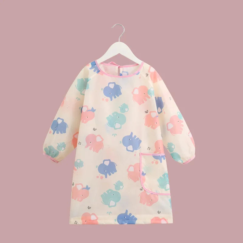 Children's Painting Apron Kids Long Sleeve Waterproof Apron Art Craft Painting Cook Feeding Cartoon Smock for Painting Cooking