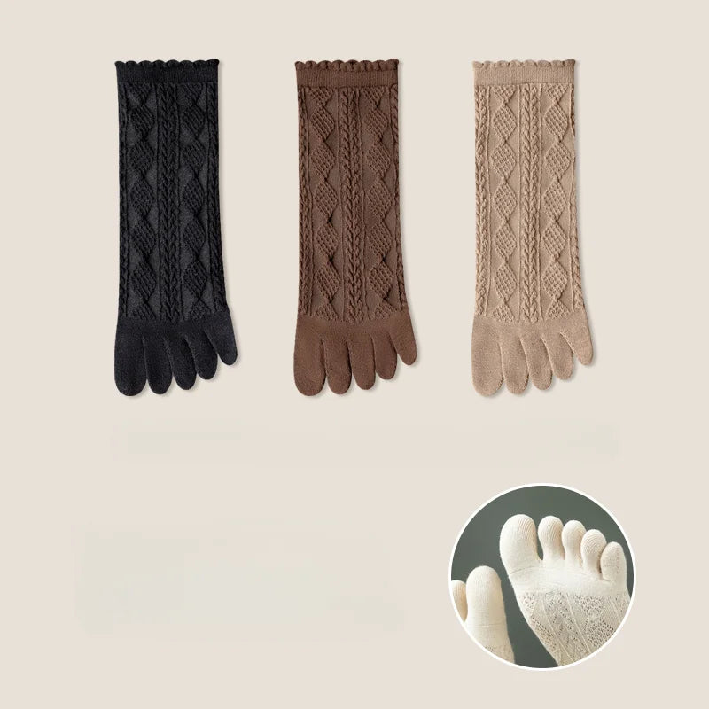 3 Pairs Summer Mesh Toe Socks Women Embroidered Floral Five Finger Socks High Quality Cotton Athletic Socks