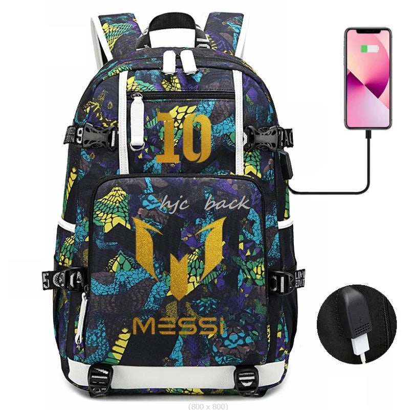 Football Stars Messi Backpacks Camouflage USB Teens School Bags Waterproof Boys Girls Casual Travel Laptop knapsacks Best Gift