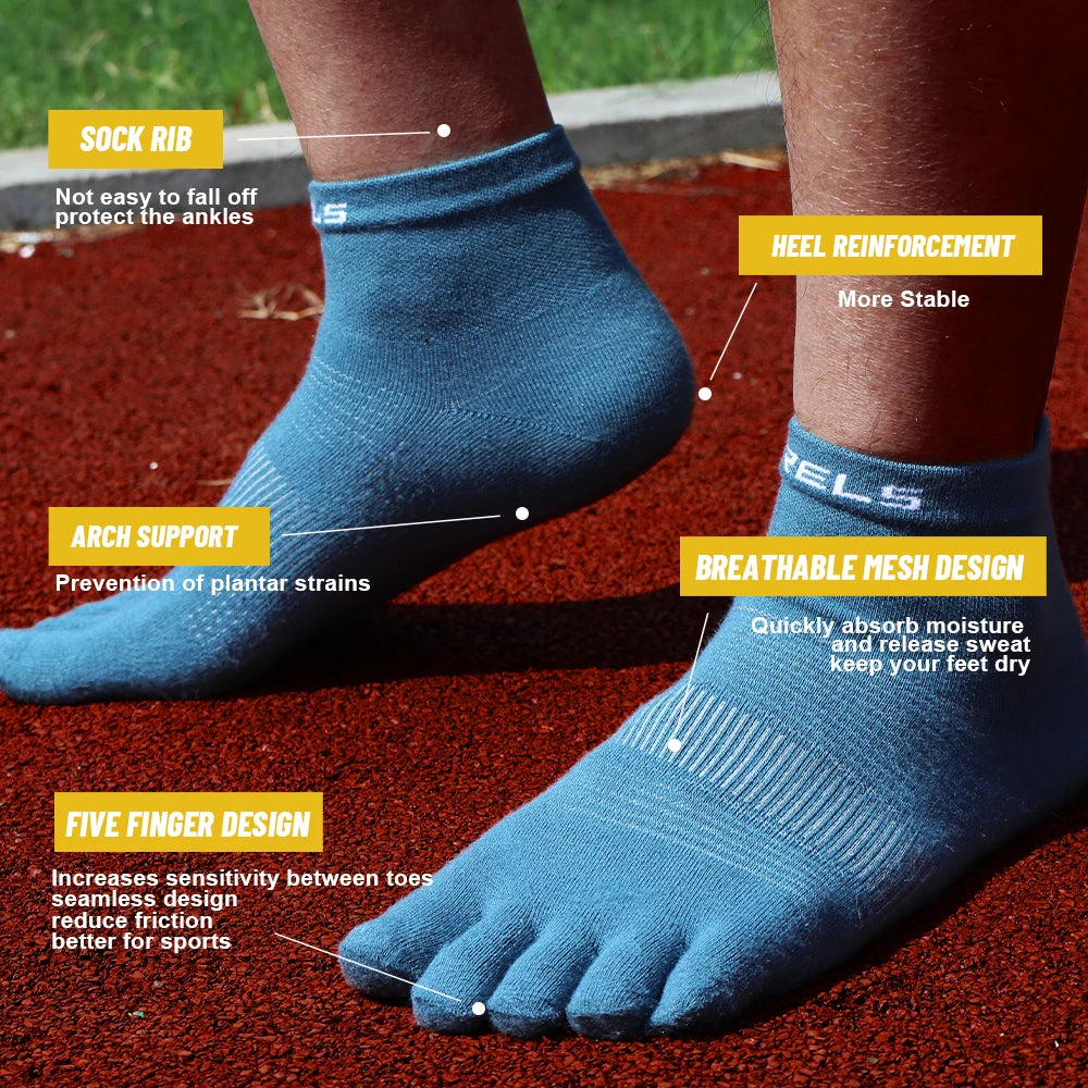 WRELS 1/3 Pairs COOLMAX Sports Five-toe Running Socks Quick-drying Breathable Anti-Blisters Marathon Toe Socks For Men And Women