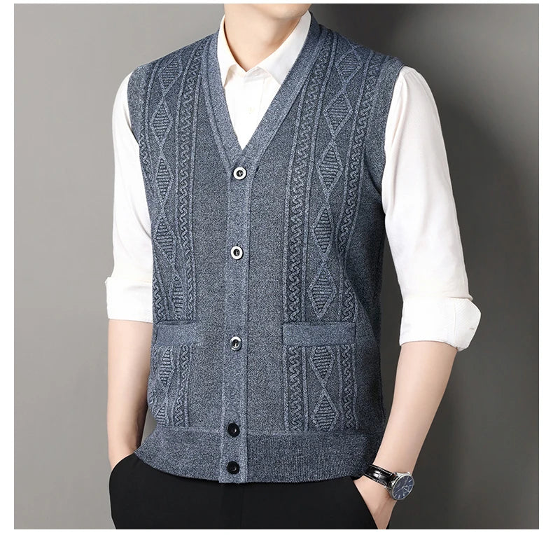 Autumn Winter Mens Vest Casual Sweater Vests Button Up Cardigan Men's V-neck Fashion Knitted Cardigans