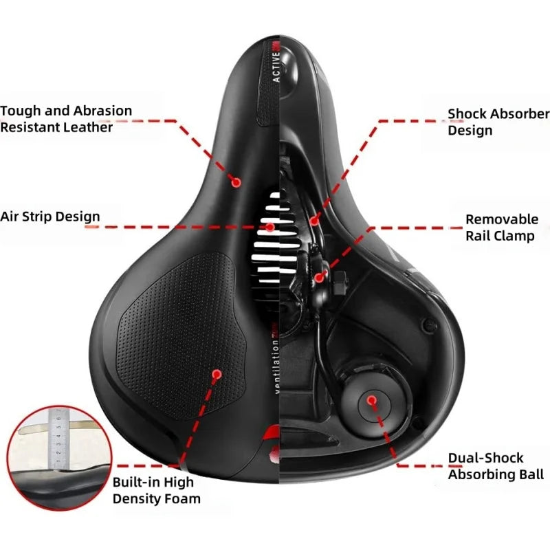Men's Comfortable Breathable Bicycle Saddle MTB Road Bike Crash Absorbing Wide Seat Cushion Light and Comfortable Safety