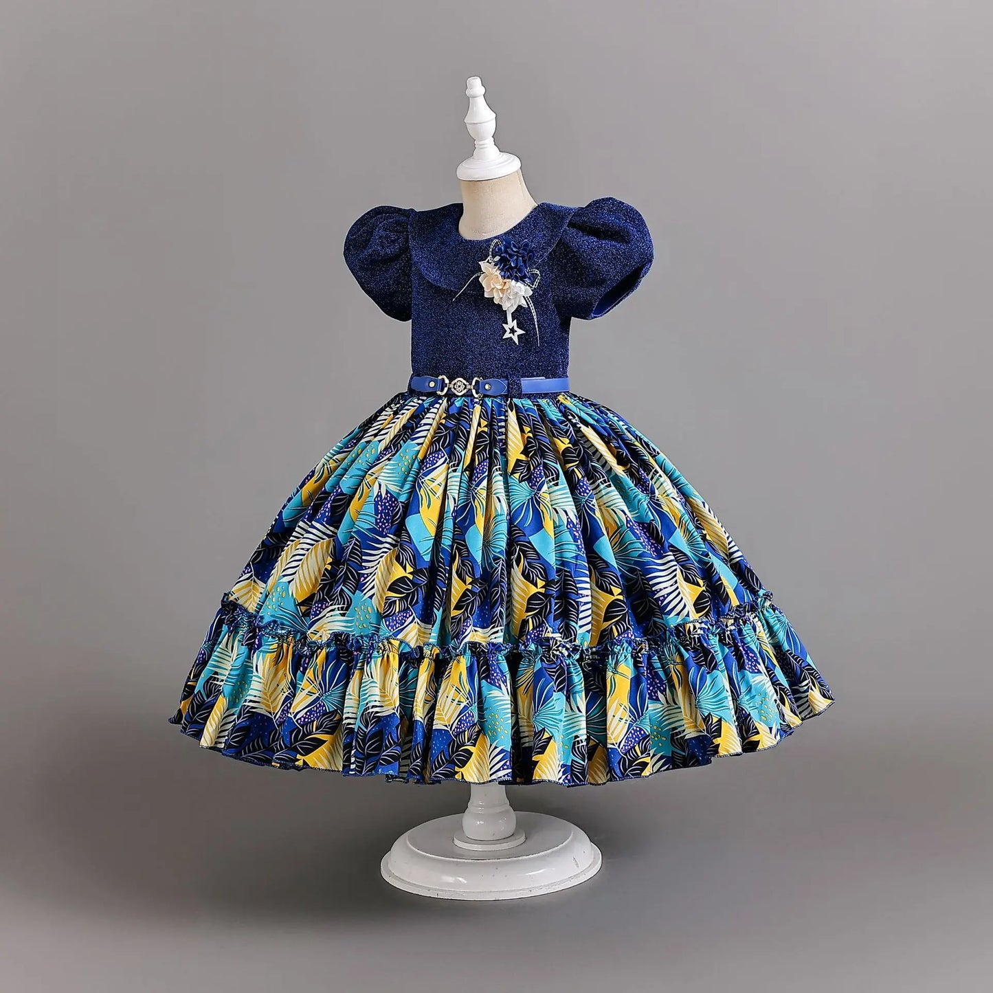 Girl Print Dress for Performance Children Dresses for Girls Kids' Clothes with Sashes Ceremony 3 to 12 Years